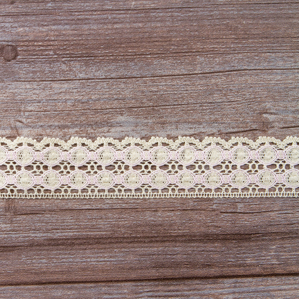 Мерсеризованное хлопковое кружево, 40 мм, цвет экрю с розовым. Арт 3680/95