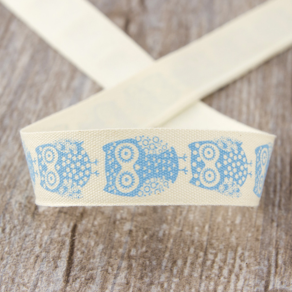 Лента хлопковая на картонной мини-катушке "Совы". Арт VR15.902