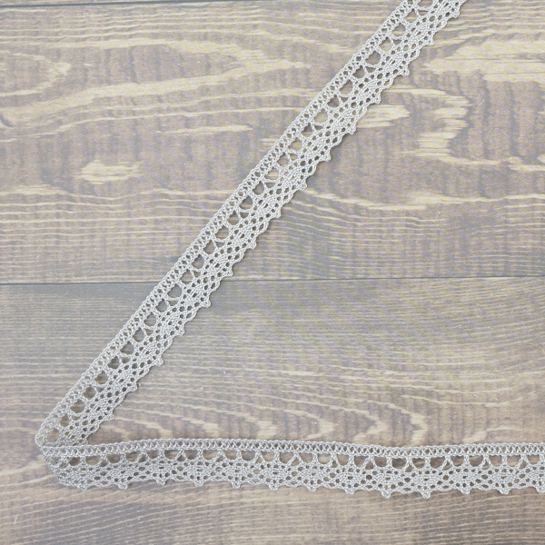 Кружево плетеное, 10 мм, цвет серый, 100% хлопок, 5 м. Арт K-5001-31