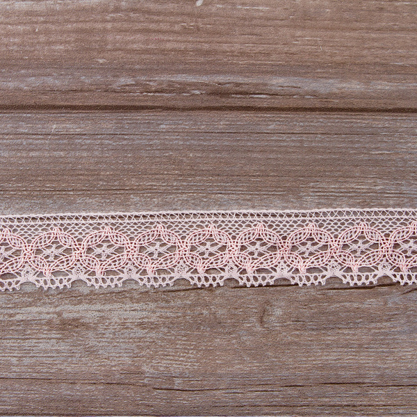 Мерсеризованное хлопковое кружево, 35 мм, цвет розовый. Арт 2222/06