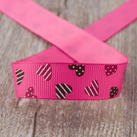 Лента репсовая на картонной мини-катушке "Сердечки". Арт VR15.138