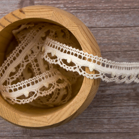 Мерсеризованное хлопковое кружево, 15 мм, шампань. Арт 2150/72