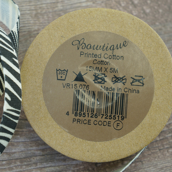 Лента хлопковая на картонной катушке "Зебра". Арт VR15.076