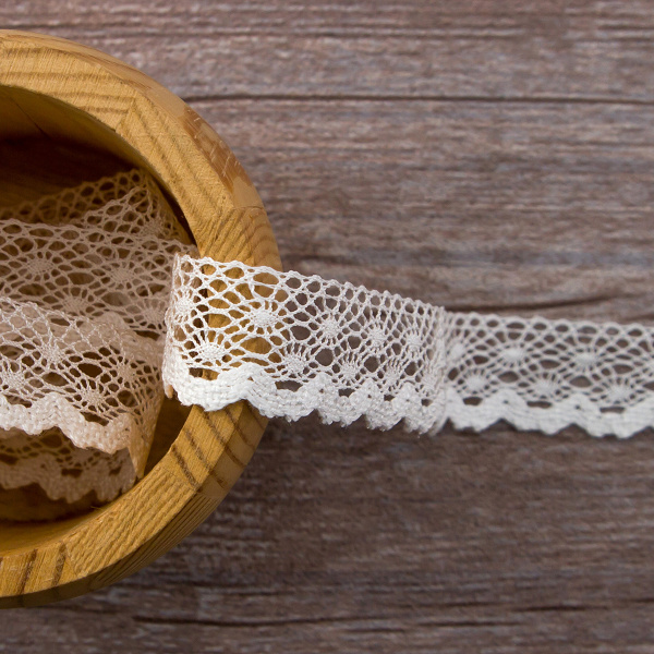 Мерсеризованное хлопковое кружево, 20 мм, цвет белый. Арт 2019/01