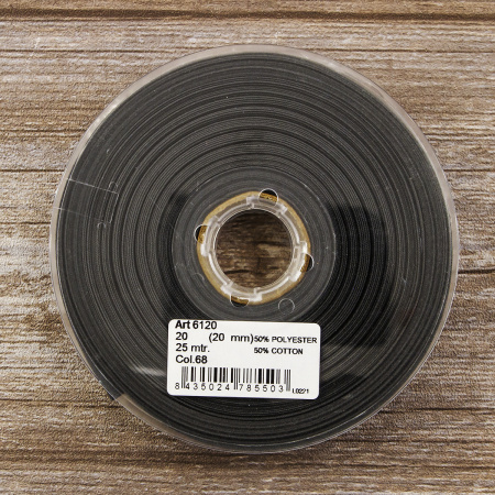 Косая бейка хлопок/полиэстер 20 мм, 25 м, цвет 68, Серый темный. Арт 6120-20мм-68            