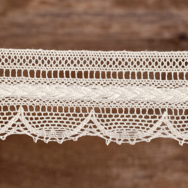 Мерсеризованное хлопковое кружево, 32 мм, цвет белый. Арт 2177/01