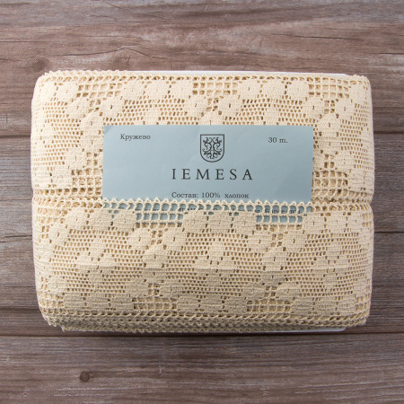 Мерсеризованное хлопковое кружево, 90 мм, цвет экрю. Арт 2230/58
