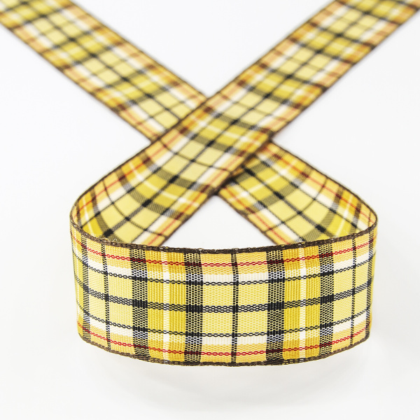 Лента с рисунком клетка SAFISA, 26 мм, 25 м, цвет 02, охра. Арт 5221-26мм-06            