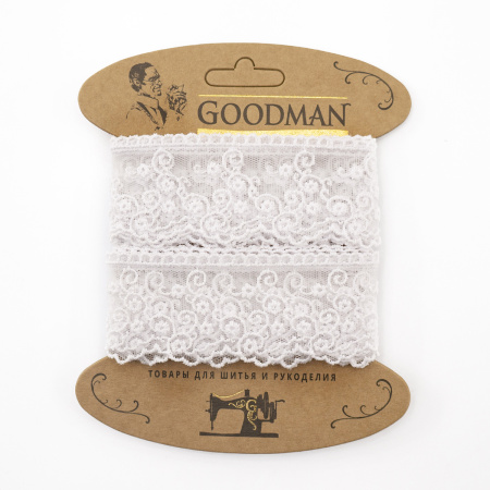 Кружево-вышивка на тюле, 42 мм, цвет белый, 100% полиэстер, 3,5 м. Арт T-2443.212