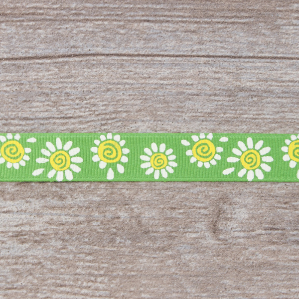 Лента репсовая SAFISA с напечатаным рисунком, 100% полиэстер, 15 мм, 15 м, цвет 62, зеленый. Арт 25305-15мм-62