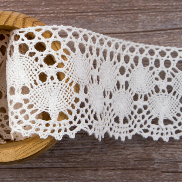 Мерсеризованное хлопковое кружево, 60 мм, цвет белый. Арт 3610/01