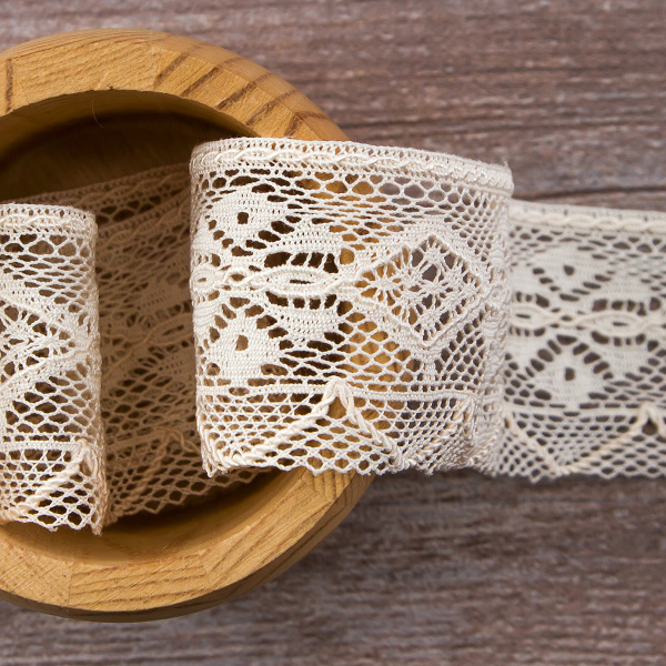 Мерсеризованное хлопковое кружево, 45 мм, шампань. Арт 2173/72