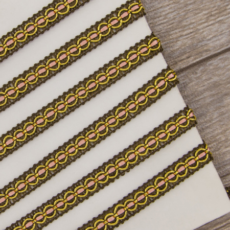 Тесьма PEGA декоративная, розово-коричневая с золотистым люрексом, 8 мм. Арт 844181309DA702          