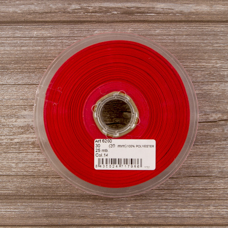 Косая бейка атласная 30 мм, 25 м, цвет 14, красный. Арт 6260-30мм-14            