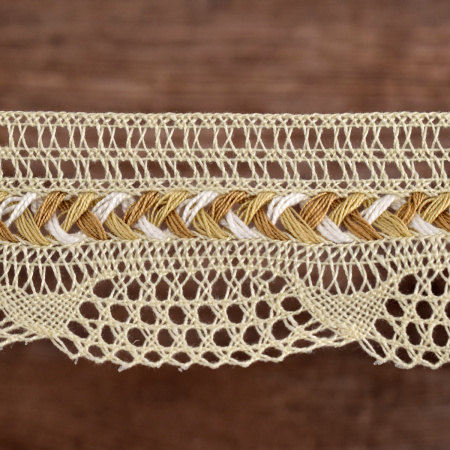 Мерсеризованное хлопковое кружево, 35 мм, цвет кремовый. Арт 2196/02