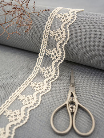 Кружево-вышивка на тюле, 23 мм, цвет бежевый, 100% полиэстер, 4,5 м. Арт T-3011.371