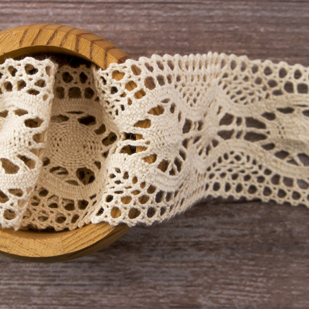 Мерсеризованное хлопковое кружево, 55 мм, цвет экрю. Арт 2233/58