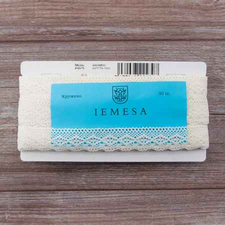 Мерсеризованное хлопковое кружево, 30 мм, шампань. Арт 2123/72