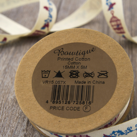 Лента хлопковая на картонной мини-катушке "Клетка для птиц". Арт VR15.057X