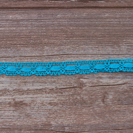 Мерсеризованное хлопковое кружево, 15 мм, цвет бирюзовый. Арт 1798/15                 