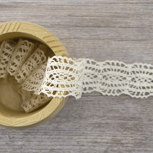 Мерсеризованное хлопковое кружево, 33 мм, цвет шампань. Арт 2205/72