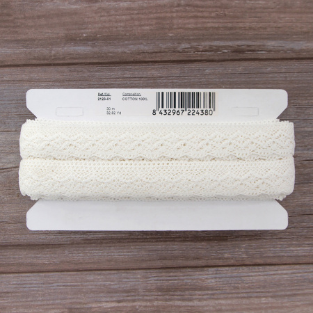 Мерсеризованное хлопковое кружево, 30 мм, белый. Арт 2123/01