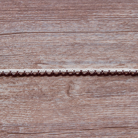 Мерсеризованное хлопковое кружево, 7 мм, цвет белый с коричневым. Арт 3174/33