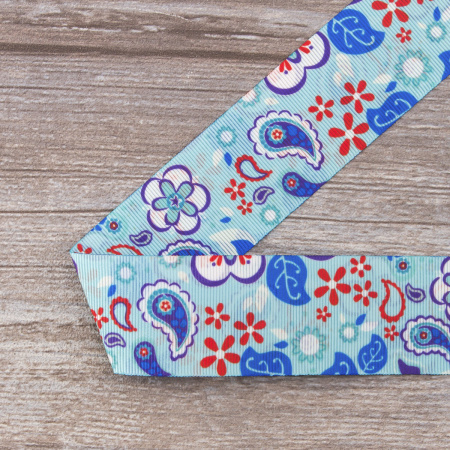 Лента репсовая SAFISA с рисунком, 39 мм, 15 м, цвет 02, голубой. Арт 25310-39мм-02