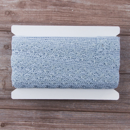 Мерсеризованное хлопковое кружево, 35 мм, цвет голубой. Арт 2222/19