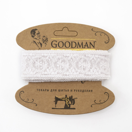 Кружево-вышивка на тюле, 33 мм, цвет белый, 100% полиэстер, 3,5 м. Арт T-2005.212