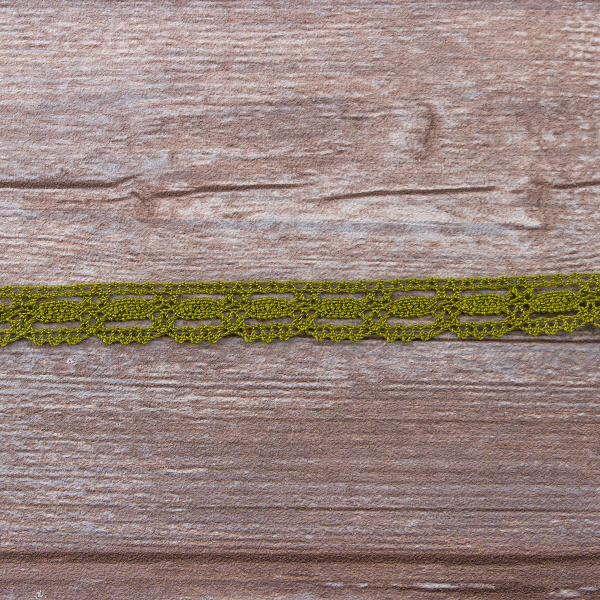 Мерсеризованное хлопковое кружево, 15 мм, цвет оливковый. Арт 1798/61                 