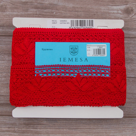 Мерсеризованное хлопковое кружево, 70 мм, цвет красный. Арт 3185/07