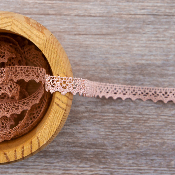Мерсеризованное хлопковое кружево, 8 мм, цвет пыльно-розовый. Арт 2062/W4