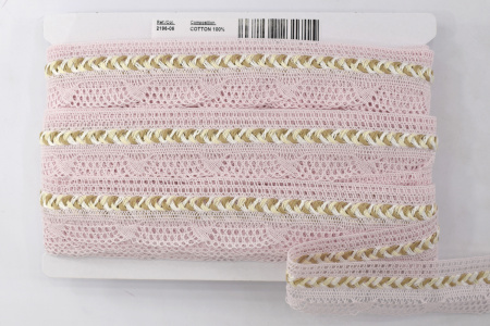 Мерсеризованное хлопковое кружево, 35 мм, цвет розовый. Арт 2196/06