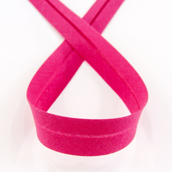 Косая бейка хлопок/полиэстер 20 мм, 25 м, цвет 20, розовый темный. Арт 6120-20мм-20            