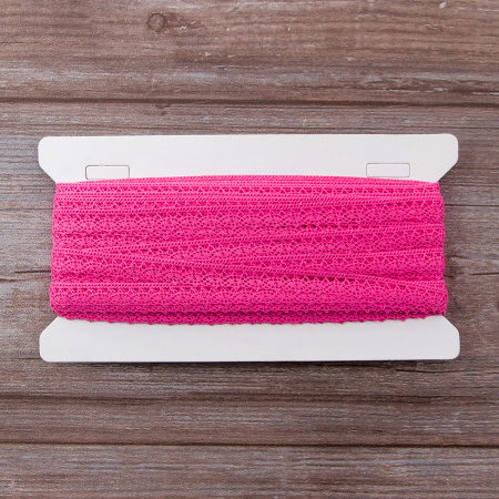 Мерсеризованное хлопковое кружево, 12 мм, цвет ярко-розовый. Арт 3267/3L                 