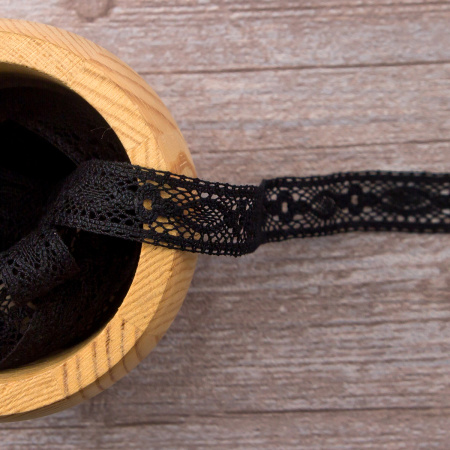 Мерсеризованное хлопковое кружево, 15 мм, цвет черный. Арт 3020/14