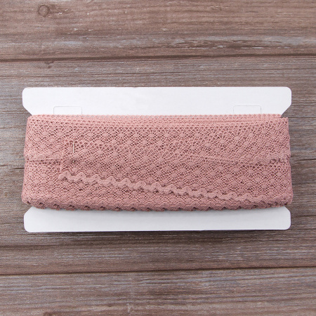 Мерсеризованное хлопковое кружево, 30 мм, цвет пыльно-розовый. Арт 2021/W4