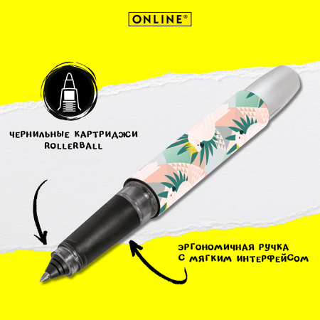 Ручка-роллер "Campus" с синим картриджем, толщина линии 0.7 мм, принт "Попугаи". Арт 61495/3D