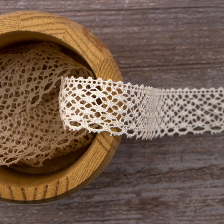 Мерсеризованное хлопковое кружево, 23 мм, шампань. Арт 2096/72