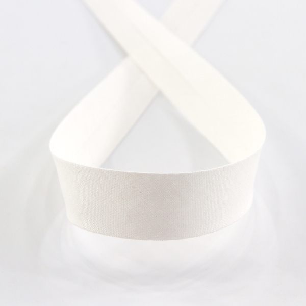 Косая бейка хлопок, 20 мм, 25 м, цвет 02, цвет белый. Арт 6600-20мм-02