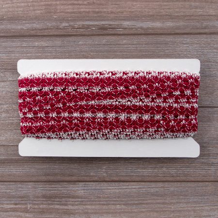 Мерсеризованное хлопковое кружево, 11 мм, цвет бордовый с белым. Арт 1084/G8