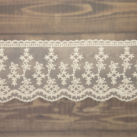 Кружево-вышивка на тюле, 70 мм, цвет бежевый, 100% полиэстер, 4,5 м. Арт T-3013.371