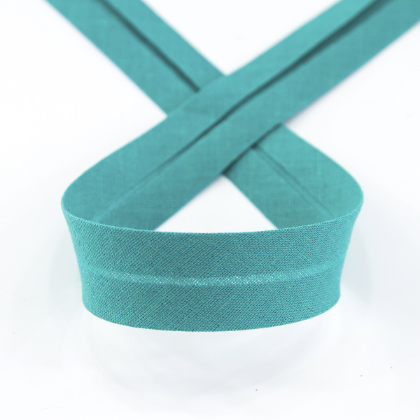 Косая бейка хлопок/полиэстер, 18 мм, 25 м, цвет 134, темно-бирюзовый. Арт 6120-18мм-134           