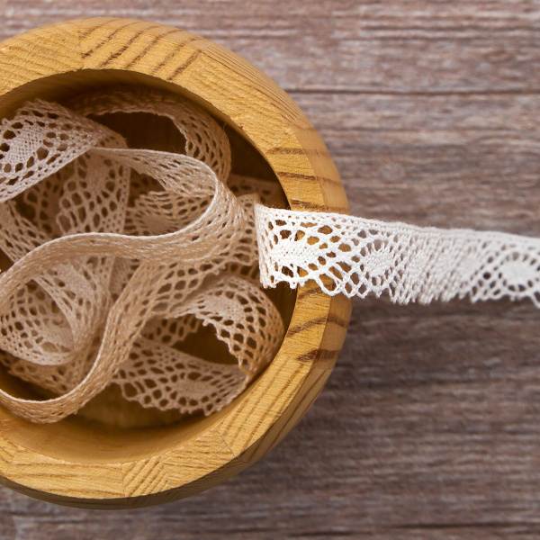 Мерсеризованное хлопковое кружево, 16 мм, белый. Арт 2106/01