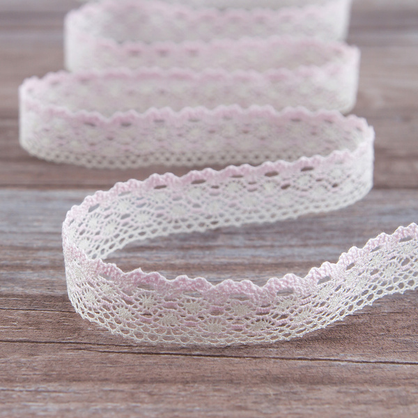 Мерсеризованное хлопковое кружево, 20 мм, цвет белый с розовым. Арт 2019/Z4