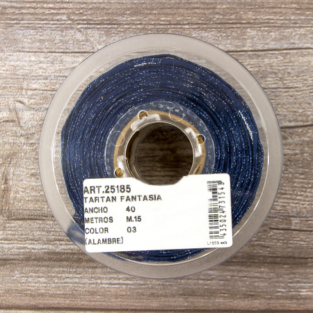Лента органза с рисунком с проволокой по краю, 40 мм, 15 м, цвет 03, синий. Арт 25185-40-03              