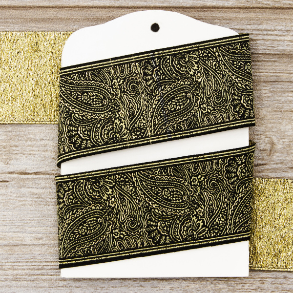 Лента жаккард с люрексом SAFISA, 50 мм, 15 м, цвет 101, черный/золотой. Арт 9219-50мм-101
