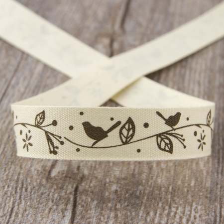 Лента хлопковая на картонной мини-катушке "Птички на ветке". Арт VR15.066