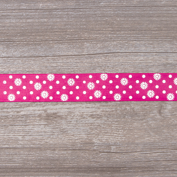 Лента репсовая SAFISA с напечатаным рисунком, 25 мм, 15 м, цвет 20, малиновый. Арт 25313-25мм-20